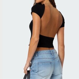 Edikted Black Open-Back Crop Top